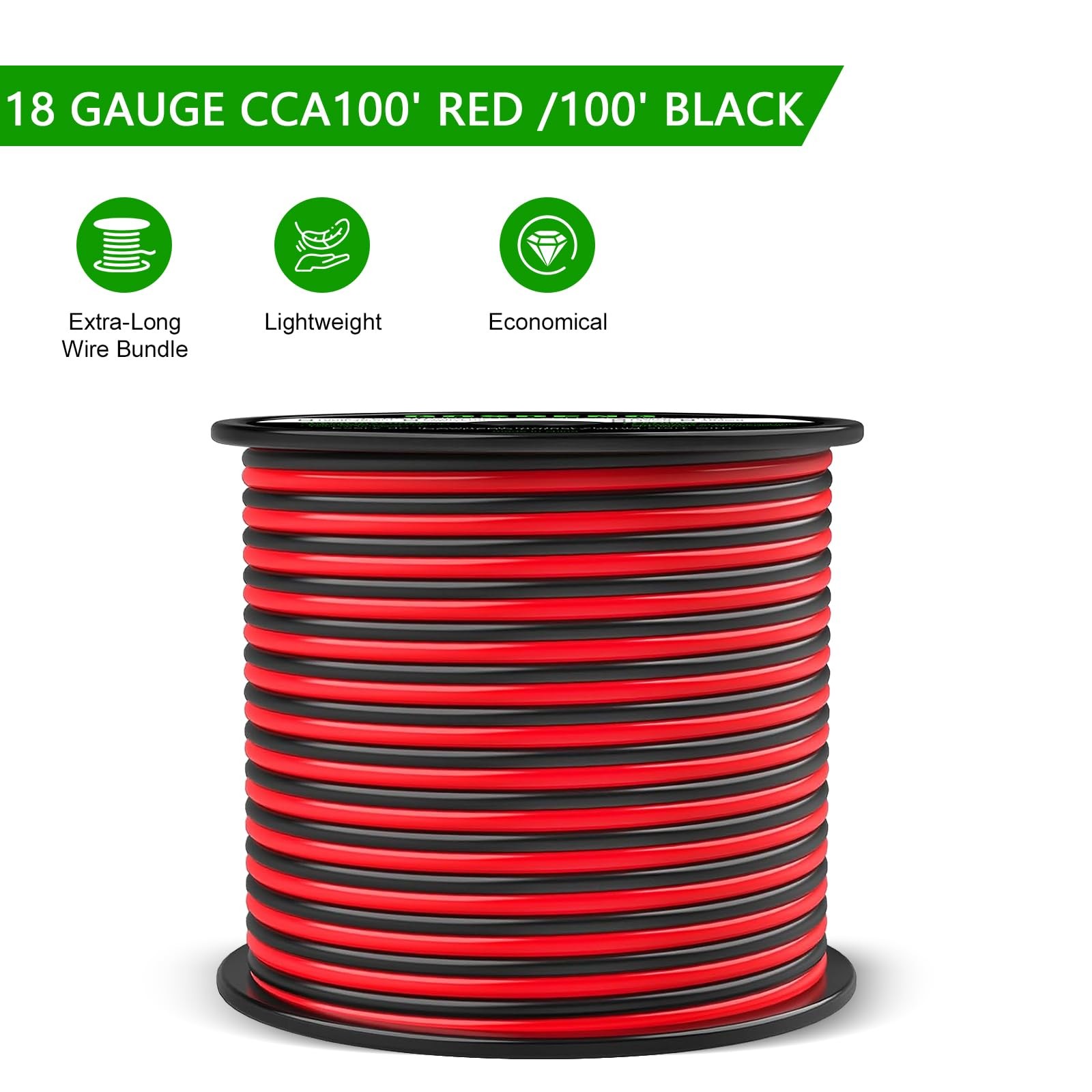 GOSDENG 18 Gauge Wire 100FT, 2 Conductors Electrical Red 18AWG-2C