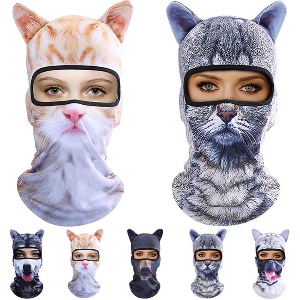 3D Cat Animal Ski Balaclava Face Mask with Ears Head Hood for Halloween Cosplay