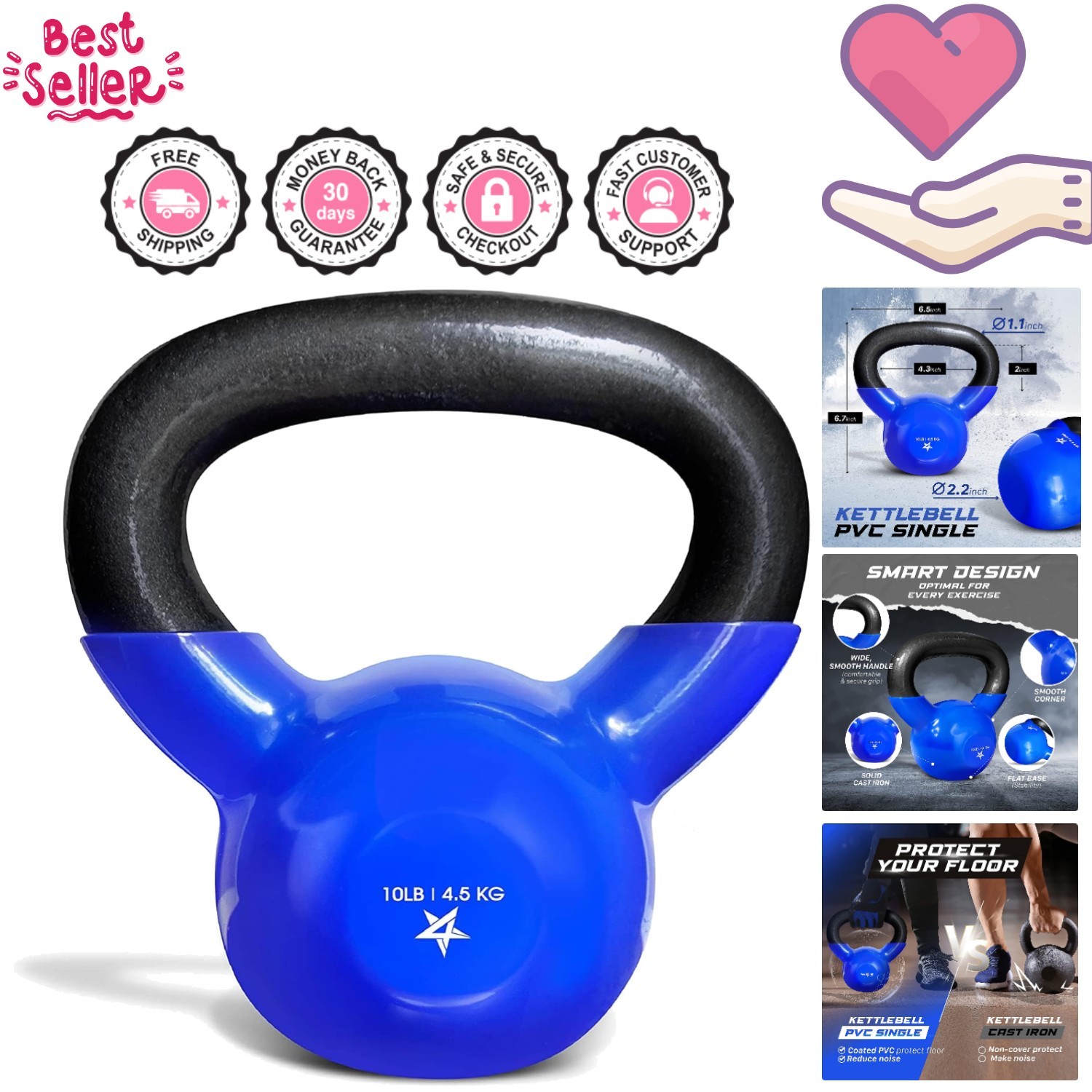 Compact 10 LB Kettlebell - Perfect for Full Body Workouts and Strength Training