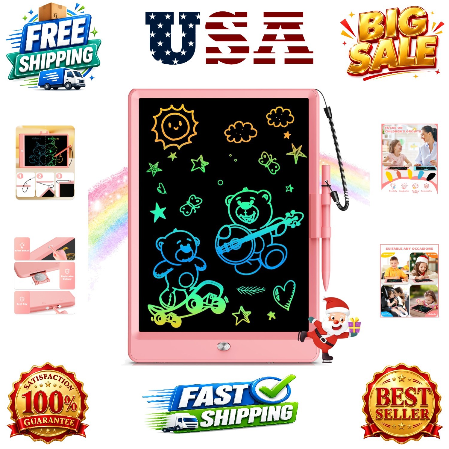 10 Inch LCD Writing Tablet for 3-8  Olds - Electronic Drawing Pad and Doodle ...