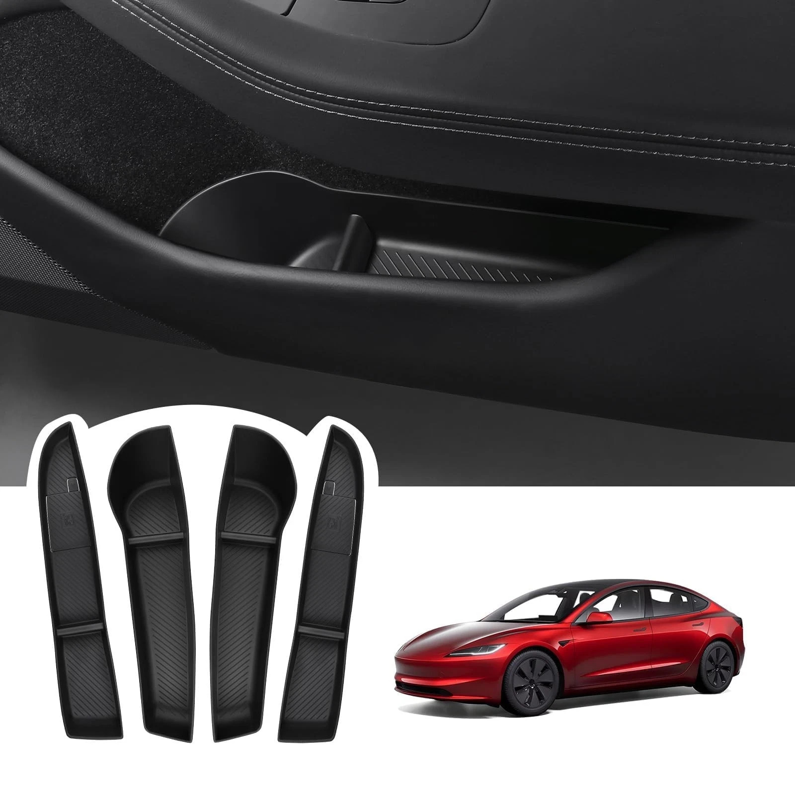 BASENOR 2026 2025 2024 Tesla Model 3 Door Side Storage Box, Door Pocket Liners
