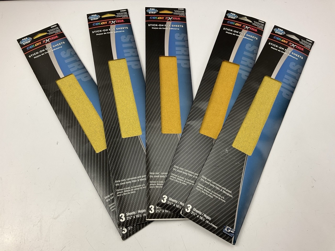 5 PACKS - Color Extra CX8281 Stick-on File Sheets 80 Grit Strip 2-3/4"X16-1/2"