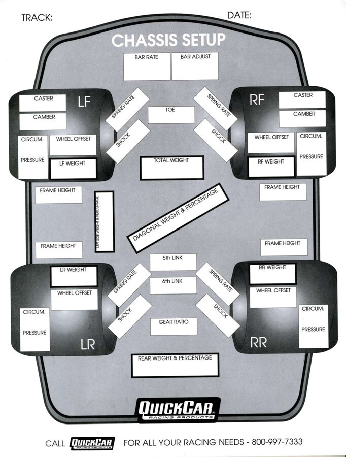 QUICKCAR 51-201 Chassis Set-Up Forms (50 PK)