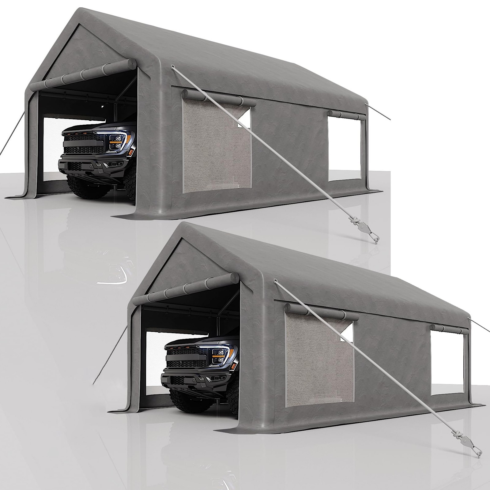 2 Pack 12x20ft Portable Garage Carport 200G PE Waterproof 2 Doors 4 Windows