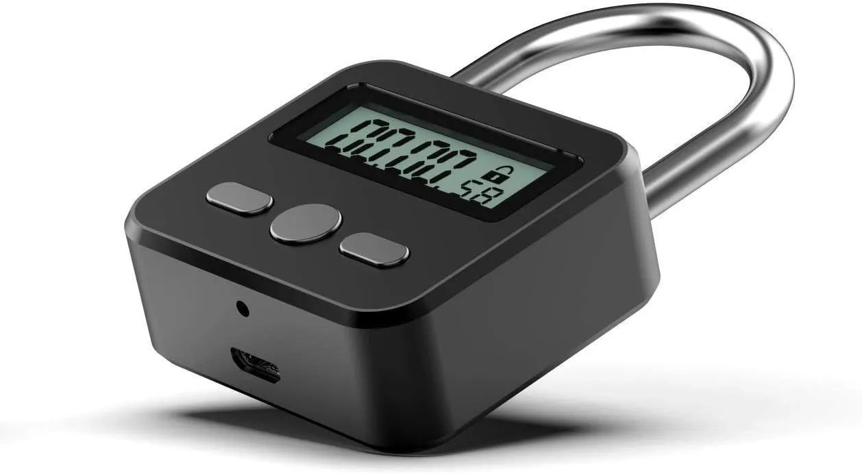 Metal Timer Lock Electronic Time Padlock with LCD Display USB Rechargeable Black