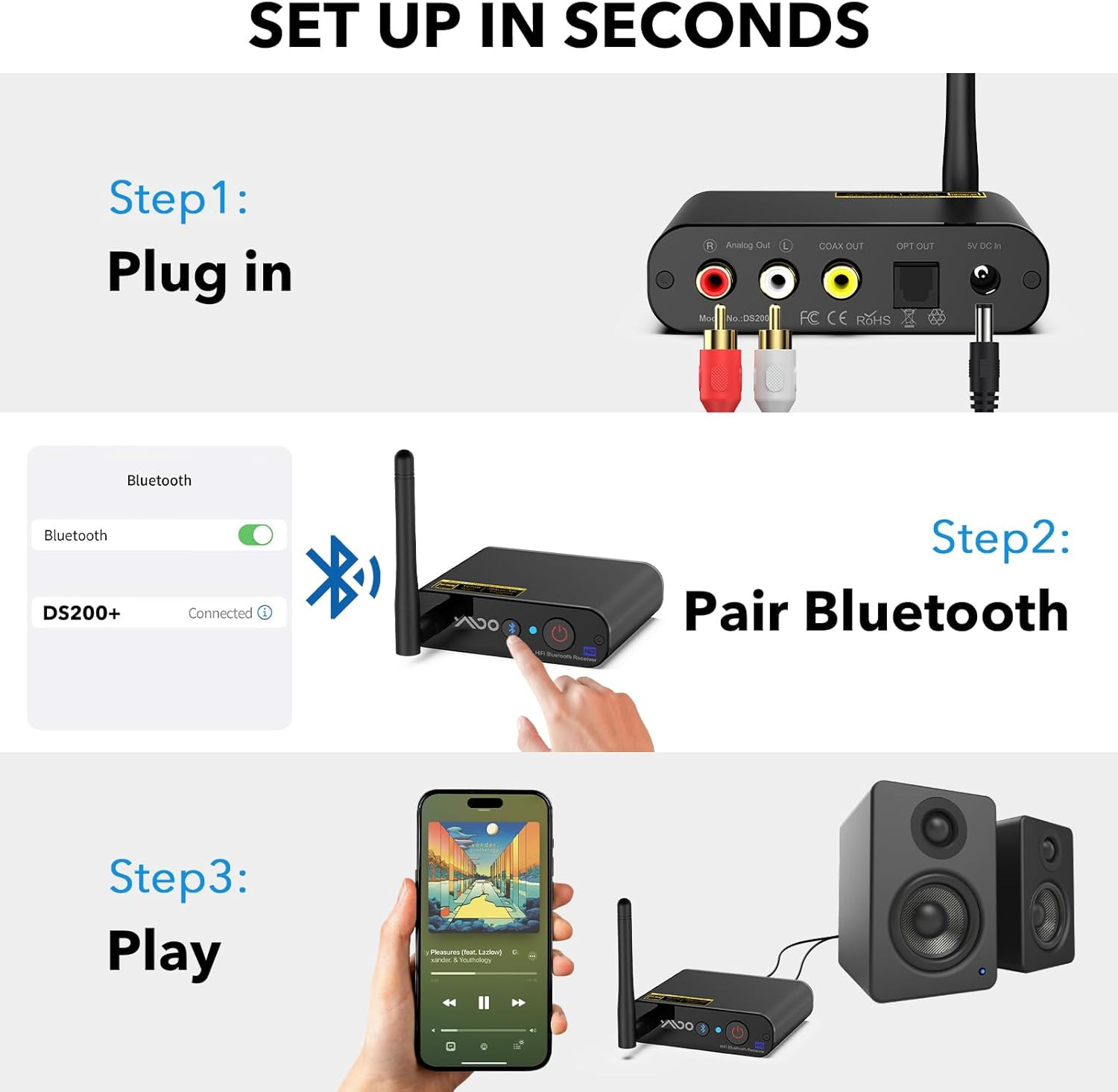 Bluetooth Receiver for Home Stereo, Long Range Wireless Audio Adapter, Bluetooth