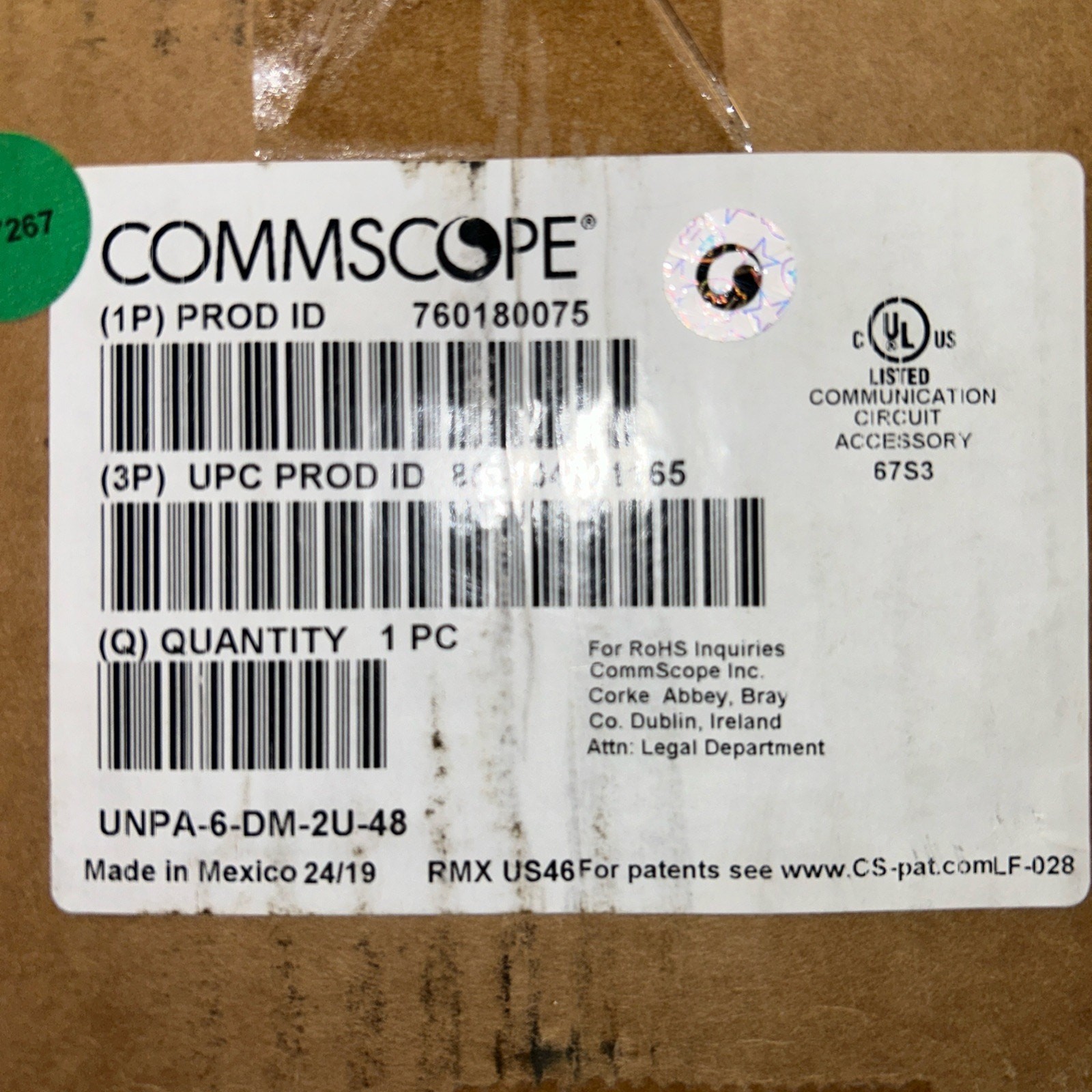 COMMSCOPE 760180075 UNPA-U-610-2U UNV-48 610 48-PORT ANGLED PANEL 2U CAT6(NEW)