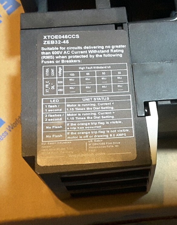 EATON XTAE032C10A5E045 MOTOR STARTER W / OVERLOAD RELAY
