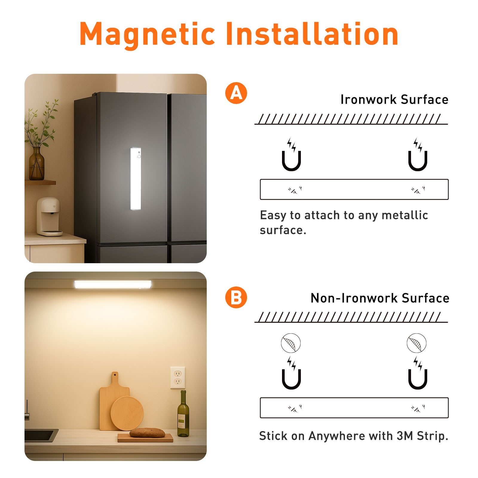 2Pcs Motion Sensor LED Cabinet Closet Light CCT DIM Strip Light USB Rechargeable