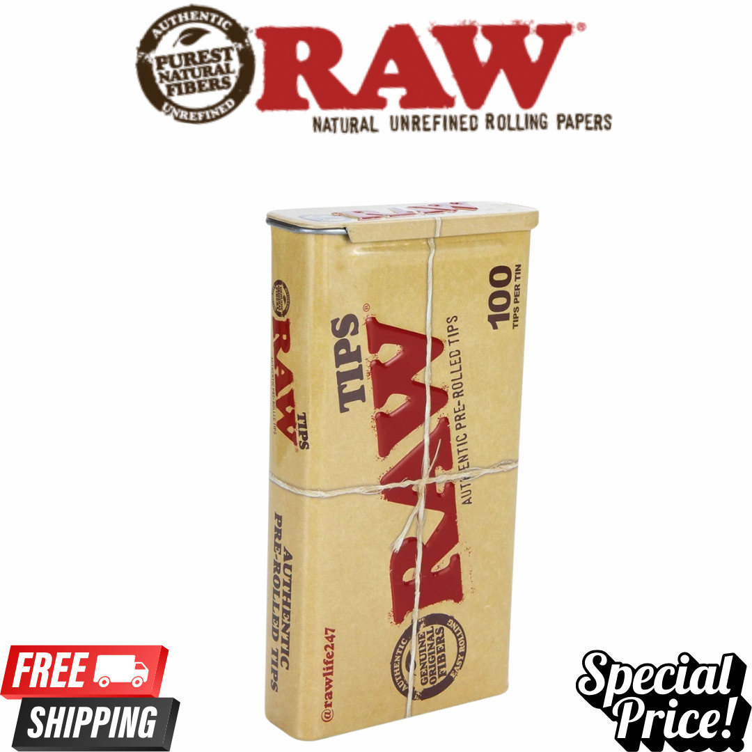 RAW Natural Pre Rolled Filter Tips 200ct Metal Tin Rolling Accessories (2 pack)