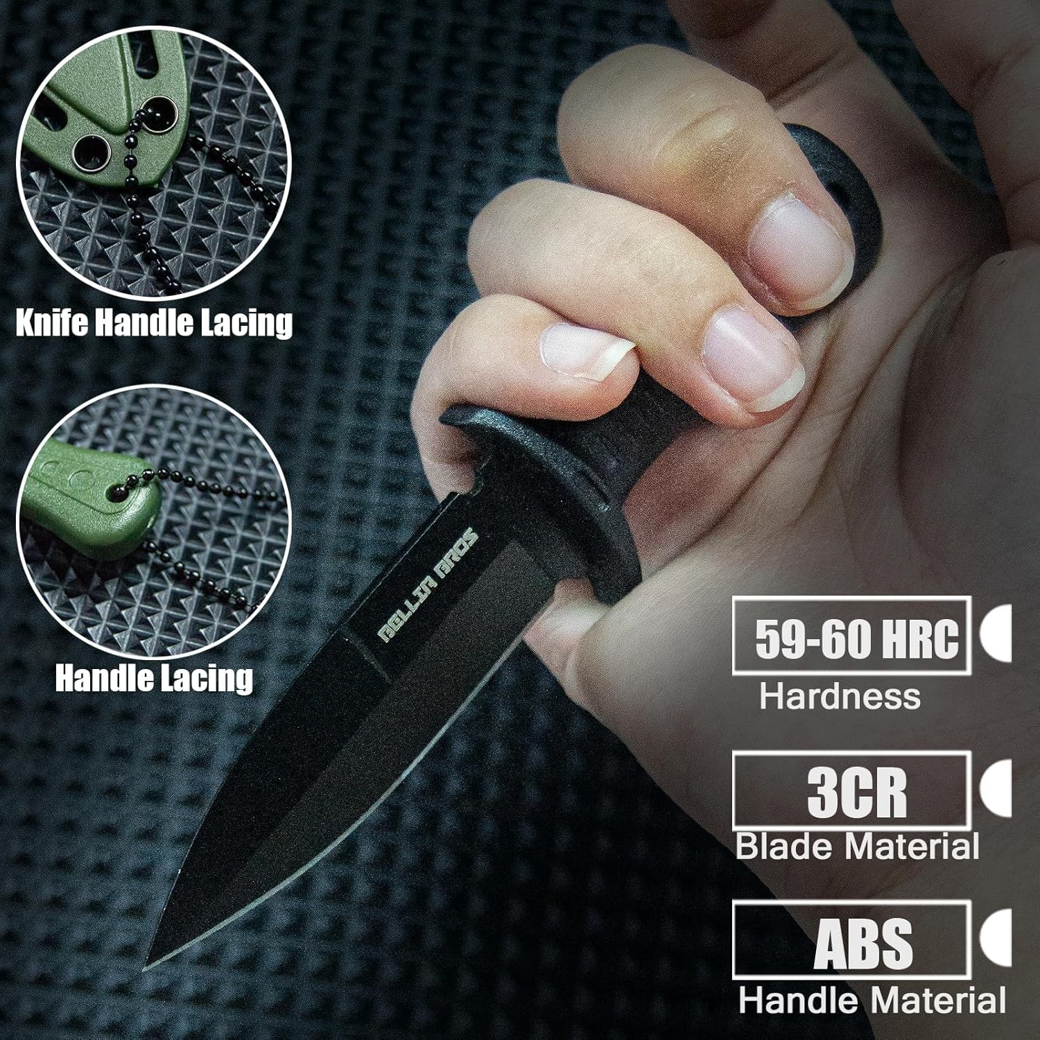 Neck Knife 4.72in Fixed Blade EDC Sheath Camping Black