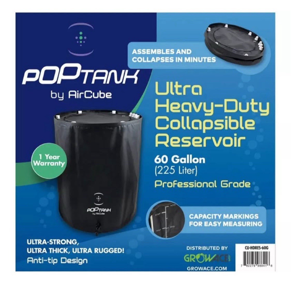 AirCube PopTank 60 Gal Water Tank Reservoir Collapsible Indoor Use Retail $160