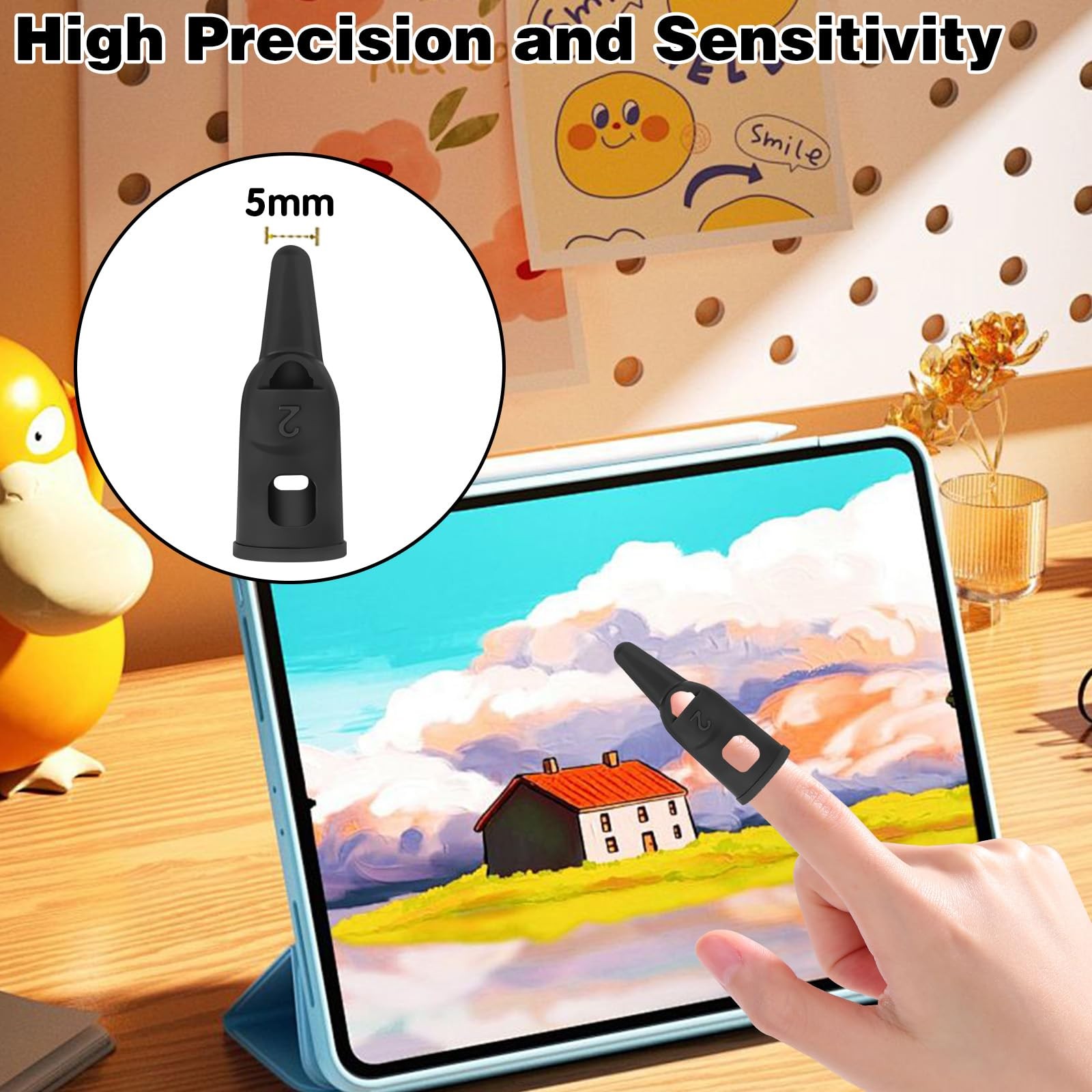 6Pcs Finger Stylus Pen for Touchscreen High Precision Sensitivity Black
