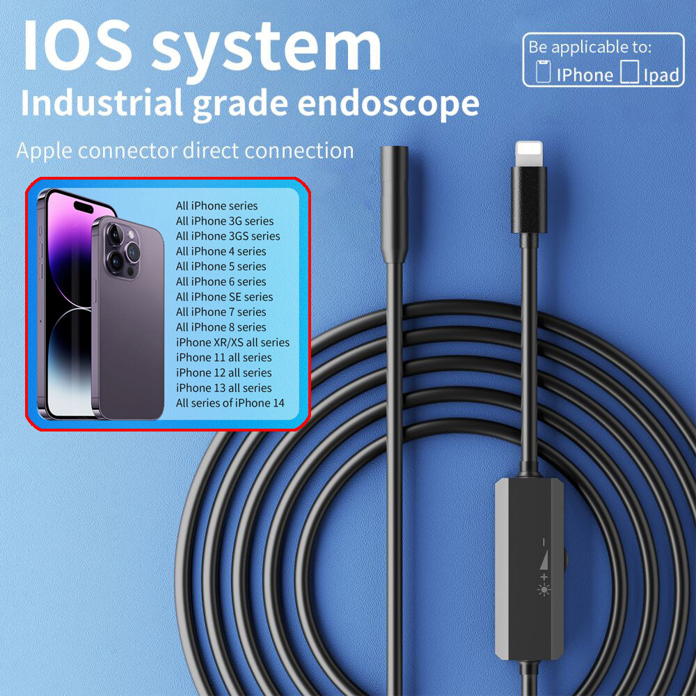 8LED Endoscope Borescope 8mm Inspection Camera Scope for iOS iPhone 14 13 12 11