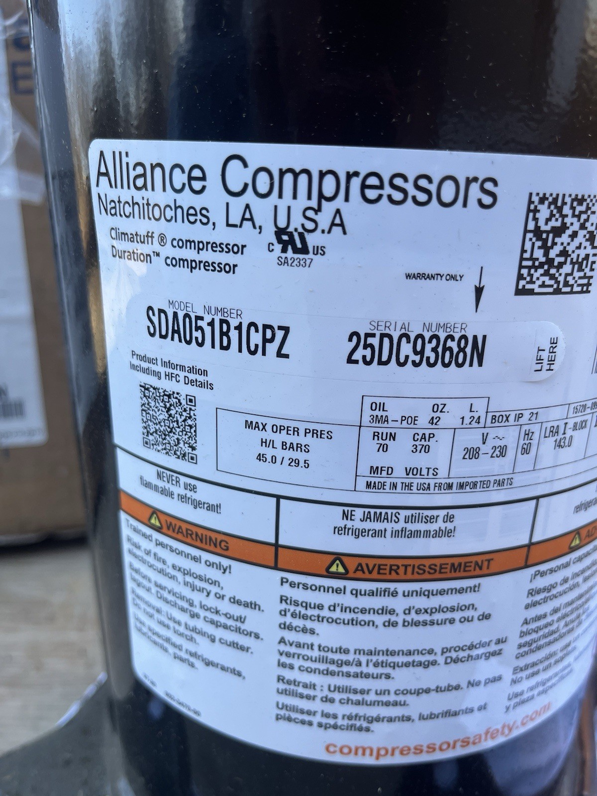 ZP51LXE-PFV-833 Alliance compressor