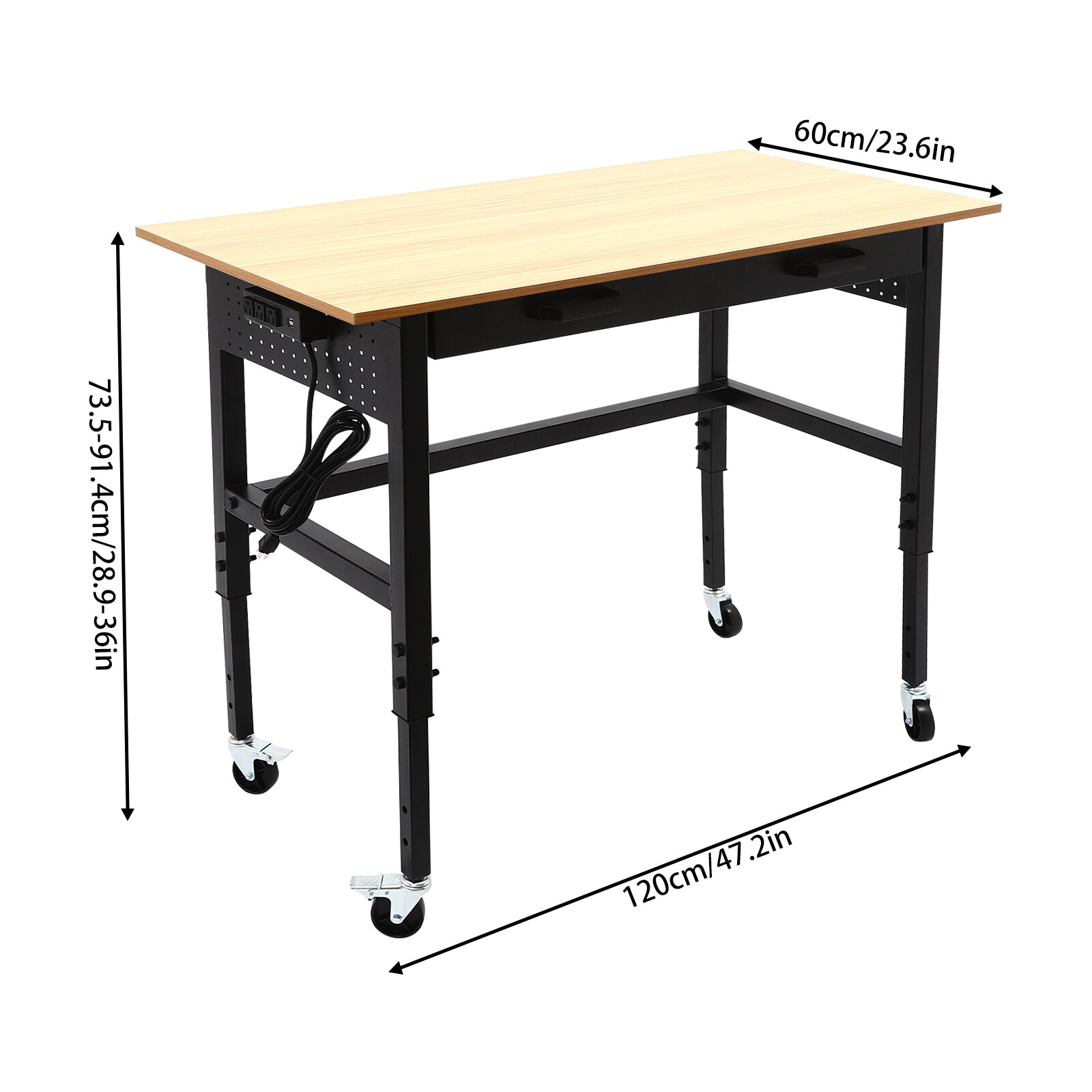 Workbench Height Adjustable Mobile \Garage Office Home Working Desk Table 200lbs