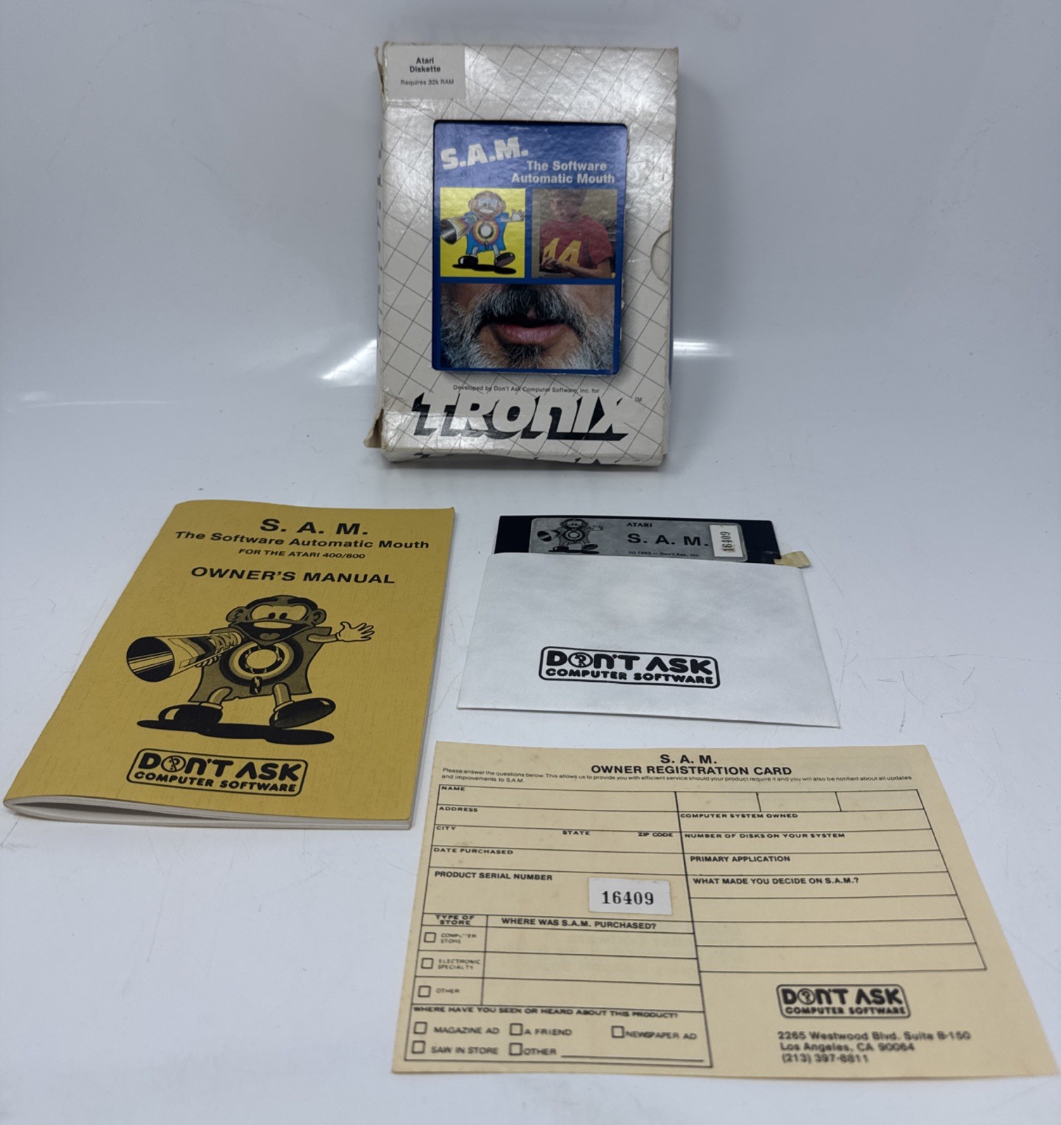 TRONIX S.A.M. - The Software Automatic Mouth for Atari 400/800 In Box Untested