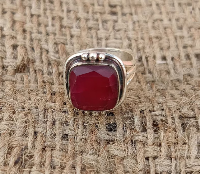 925 Sterling Silver Red Rive Handmade Ring Statement Boho Ring All Size R 420