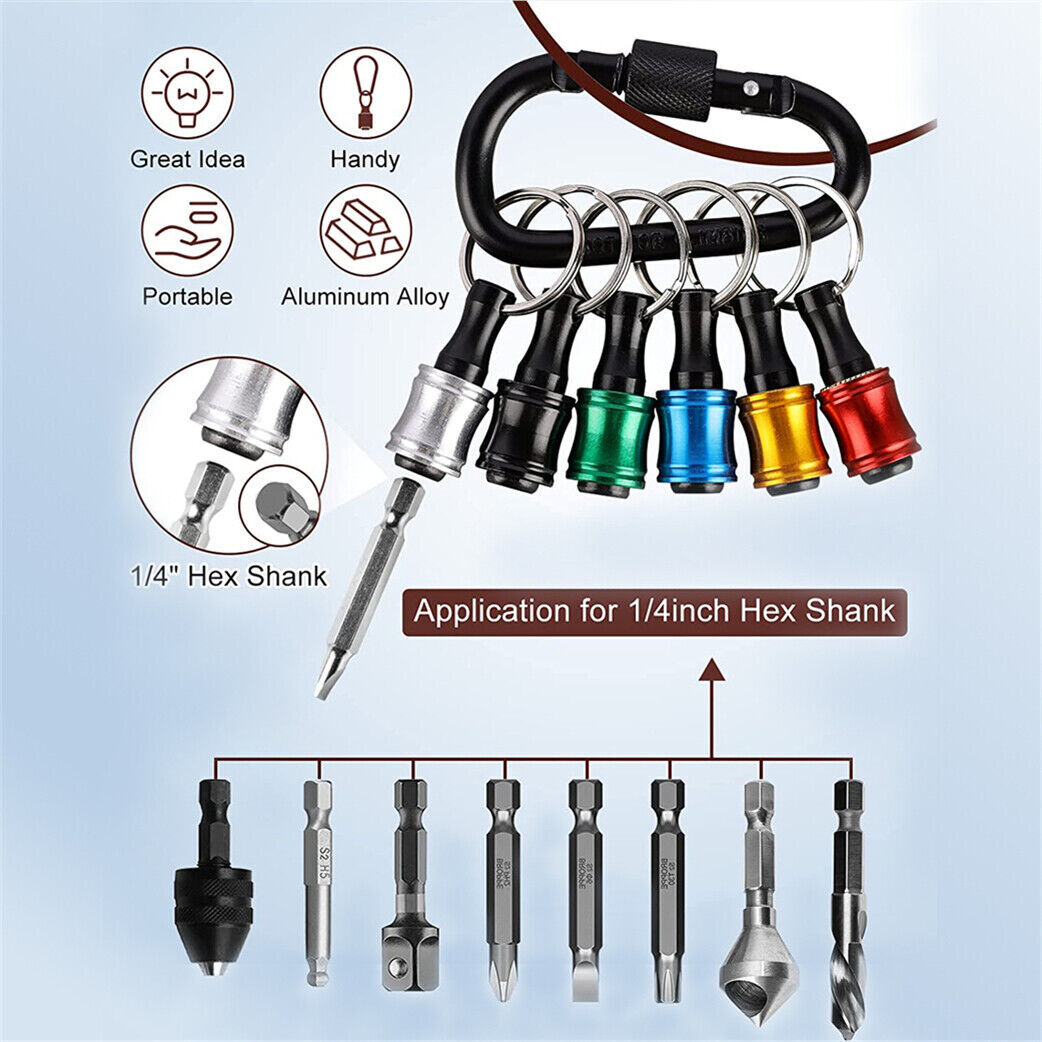 7Pcs 1/4" Hex Shank Quick Release Keychain Screwdriver Drill Bit Holder Bits Set