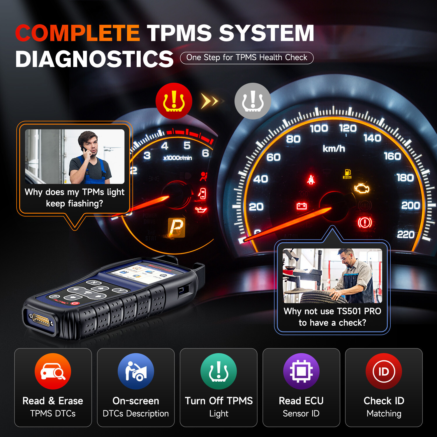 Autel Maxi TPMS TS501 Pro Diagnostic Tool Scanner pr~gram Tire Pressure Sensor