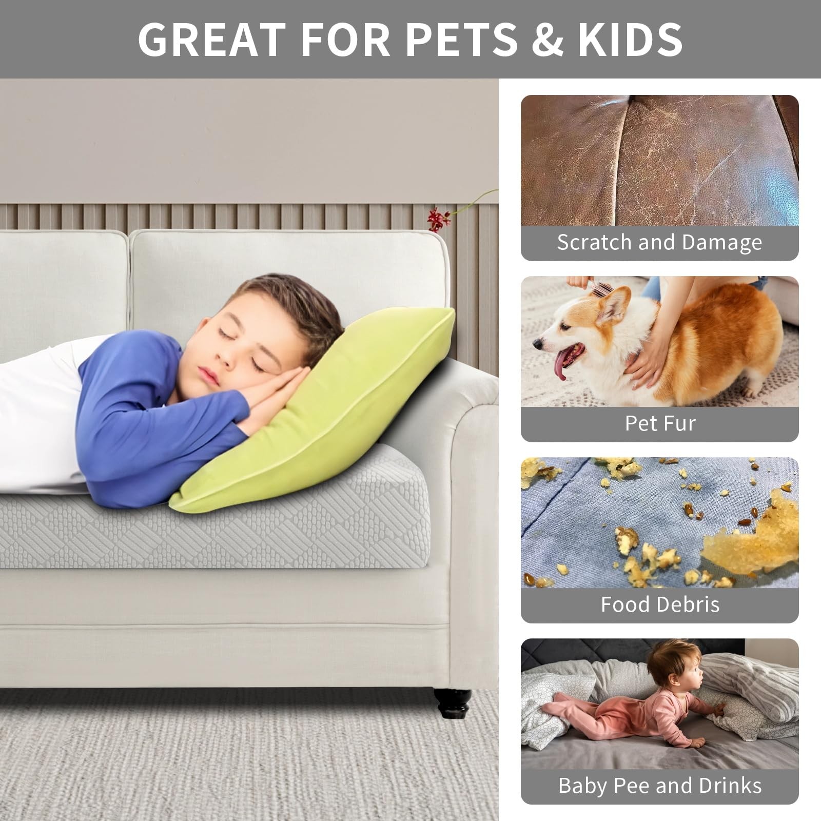 Waterproof Couch Cushion Covers for Couches and Sofas, Stretch Jacquard Sofa ...