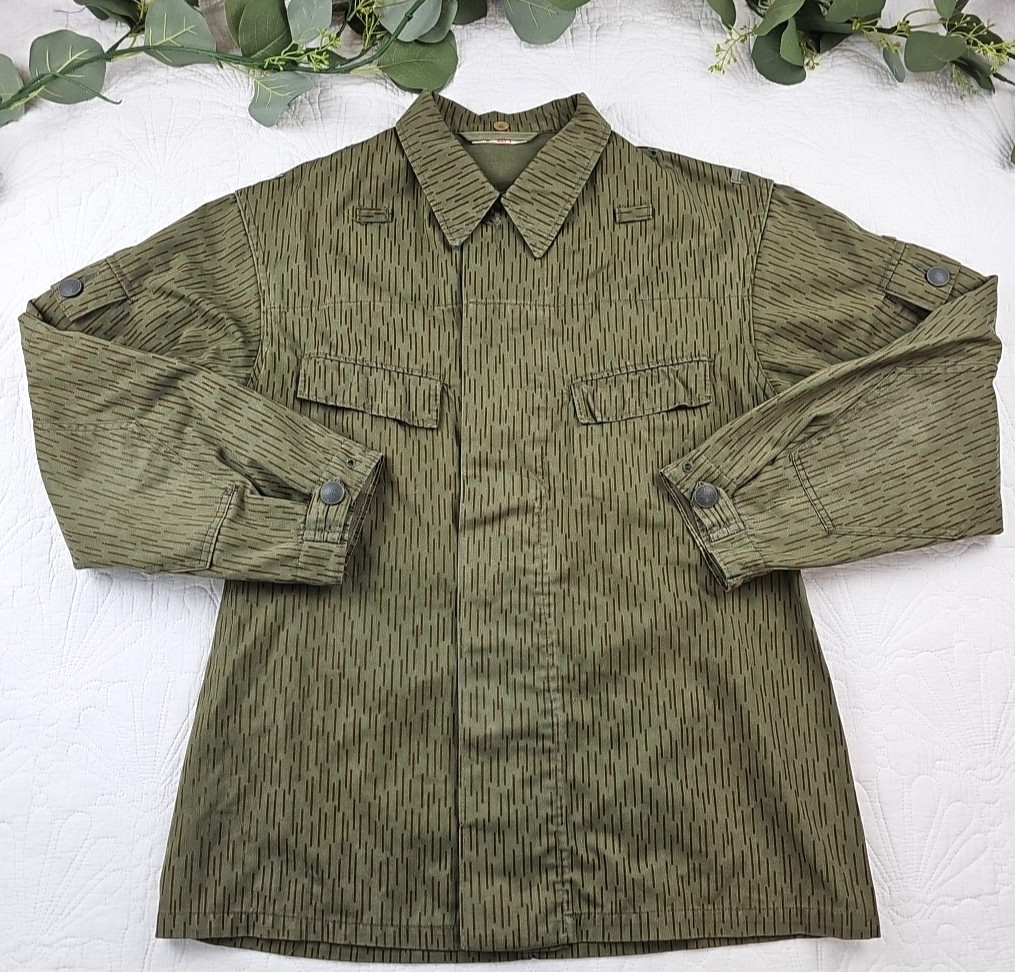 VTG East German Army Strichtarn Raindrop Camo Long Sleeve Shirt Size L 70's