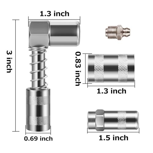 1PC 90 Degree Grease Coupler with 1pcs 90 Degree Adapter + 2 PCS Flat Nozzle