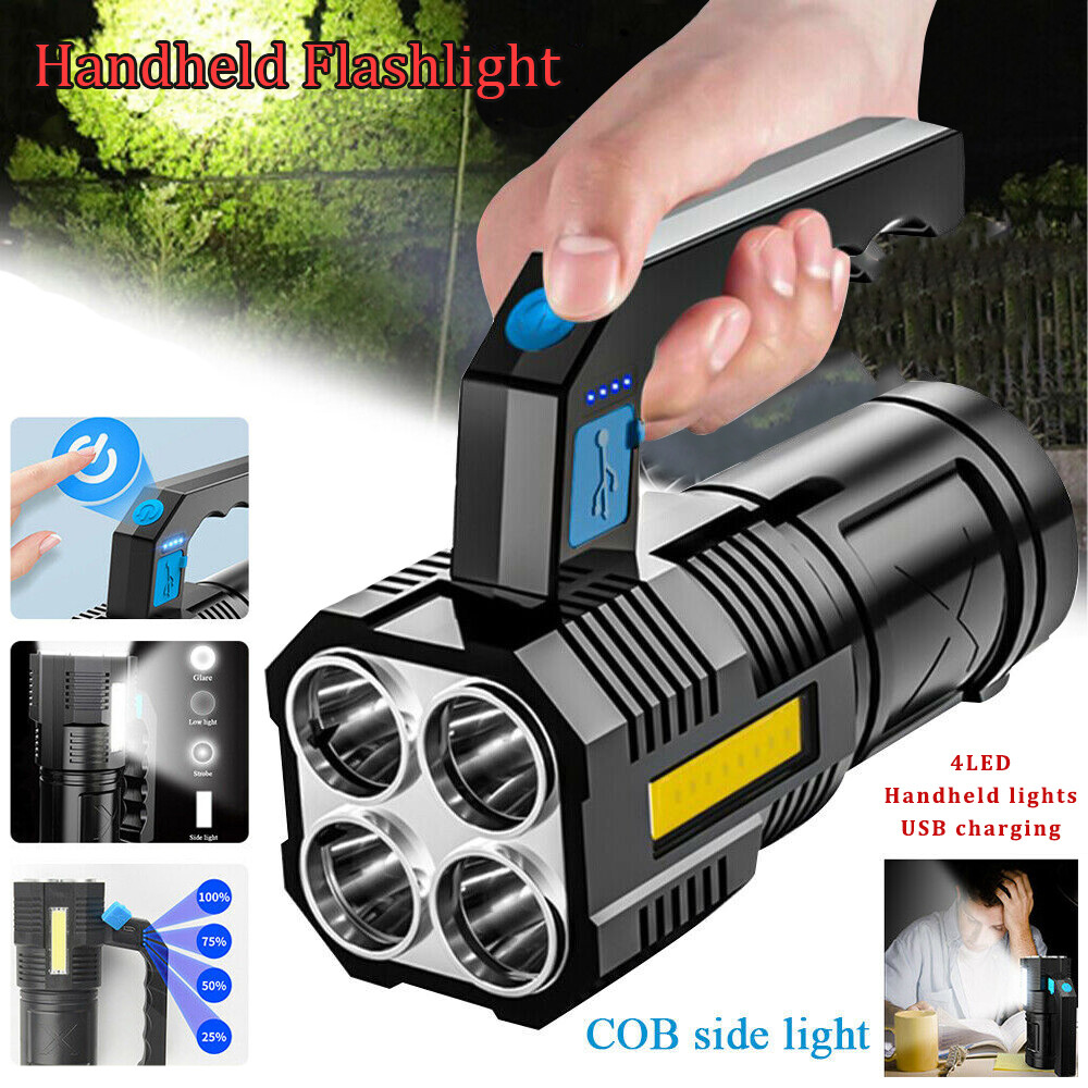 Super Bright LED Flashlight USB Rechargeable Searchlight 4 Modes Work Torch