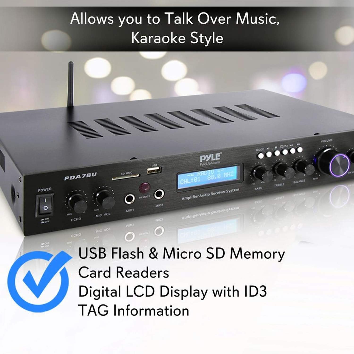 Pyle 5 Channel Wireless Bluetooth Power Amplifier 200W Stereo Speaker Receiver