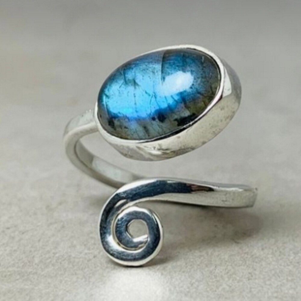 Natural Labradorite Gemstone 925 Sterling Silver Wedding Ring Gift For Her B-36