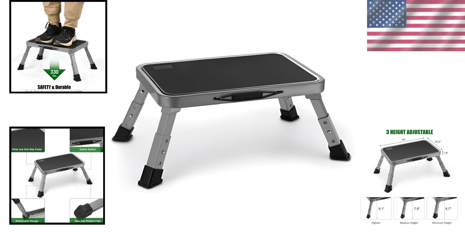 Foldable Step Stool with Non-Slip Platform - 330 Lbs Capacity, Portable Design