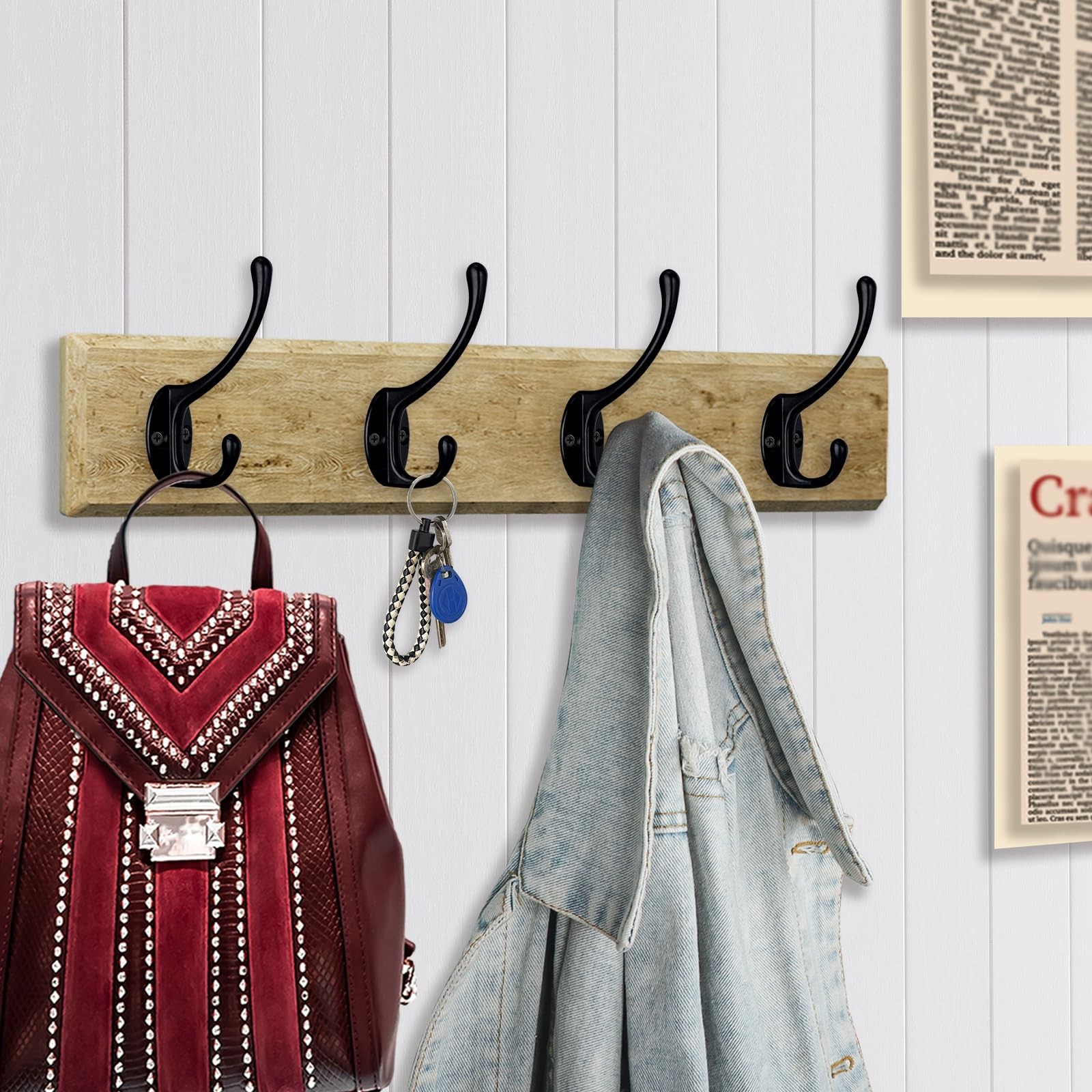 10 Pack Black Double Coat Hooks No Rust Hooks for Coat, Scarf, Bag