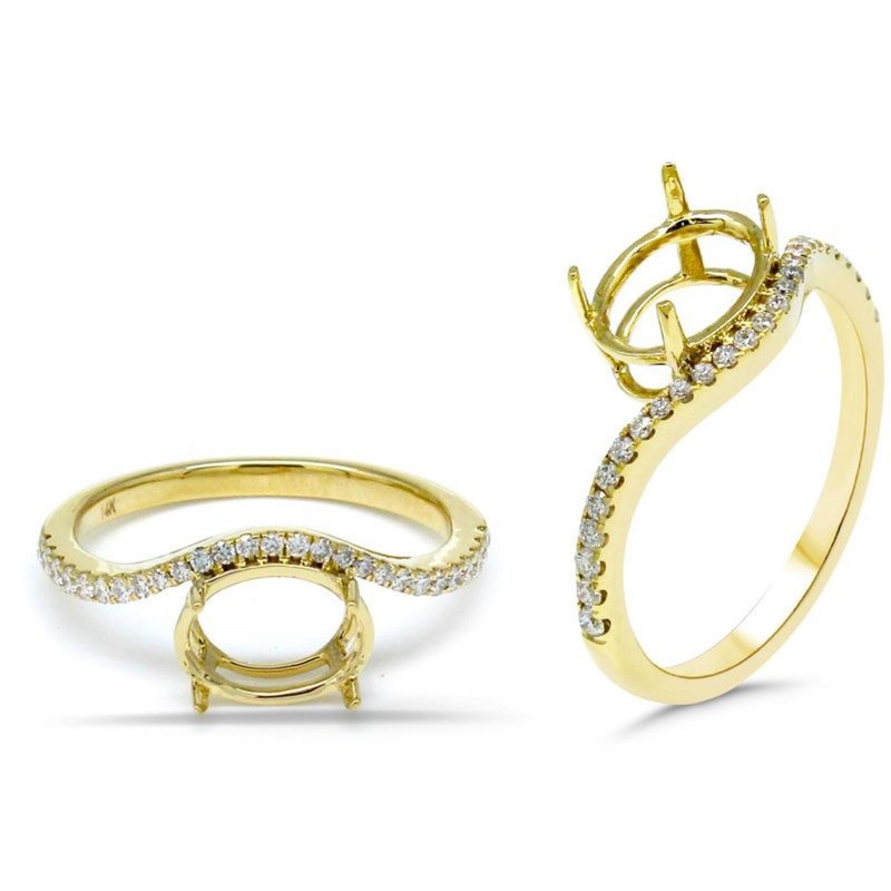 9x7mm Oval Semi Mount Ring 925 Sterling Silver Gold Plated Under Halo Ring