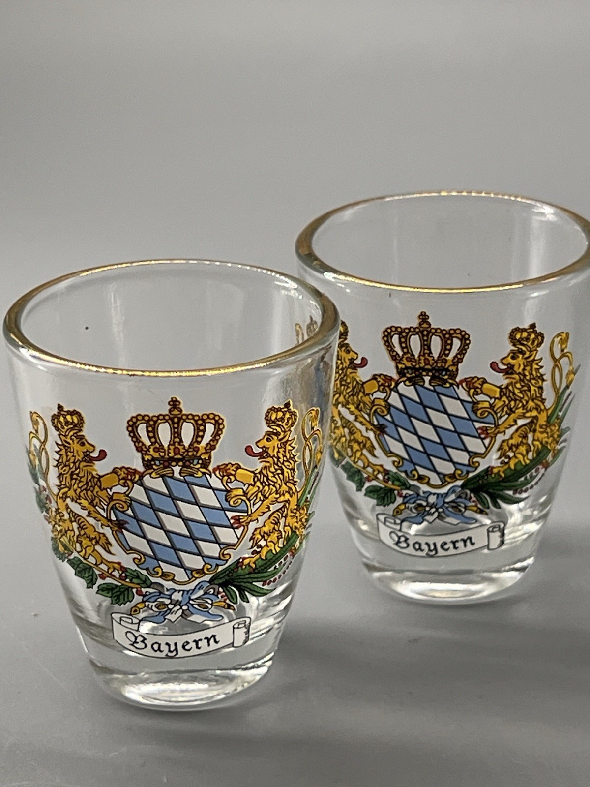 Vintage Bavarian coat of arms shot glasses, Germany