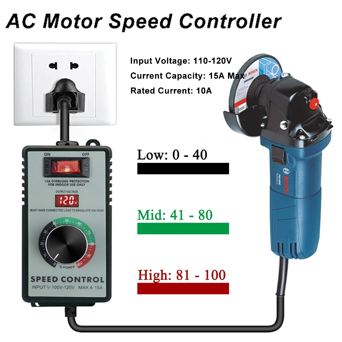 4000W AC Motor Speed Controller 110-120V 15A Voltage Regulator Variable Switch
