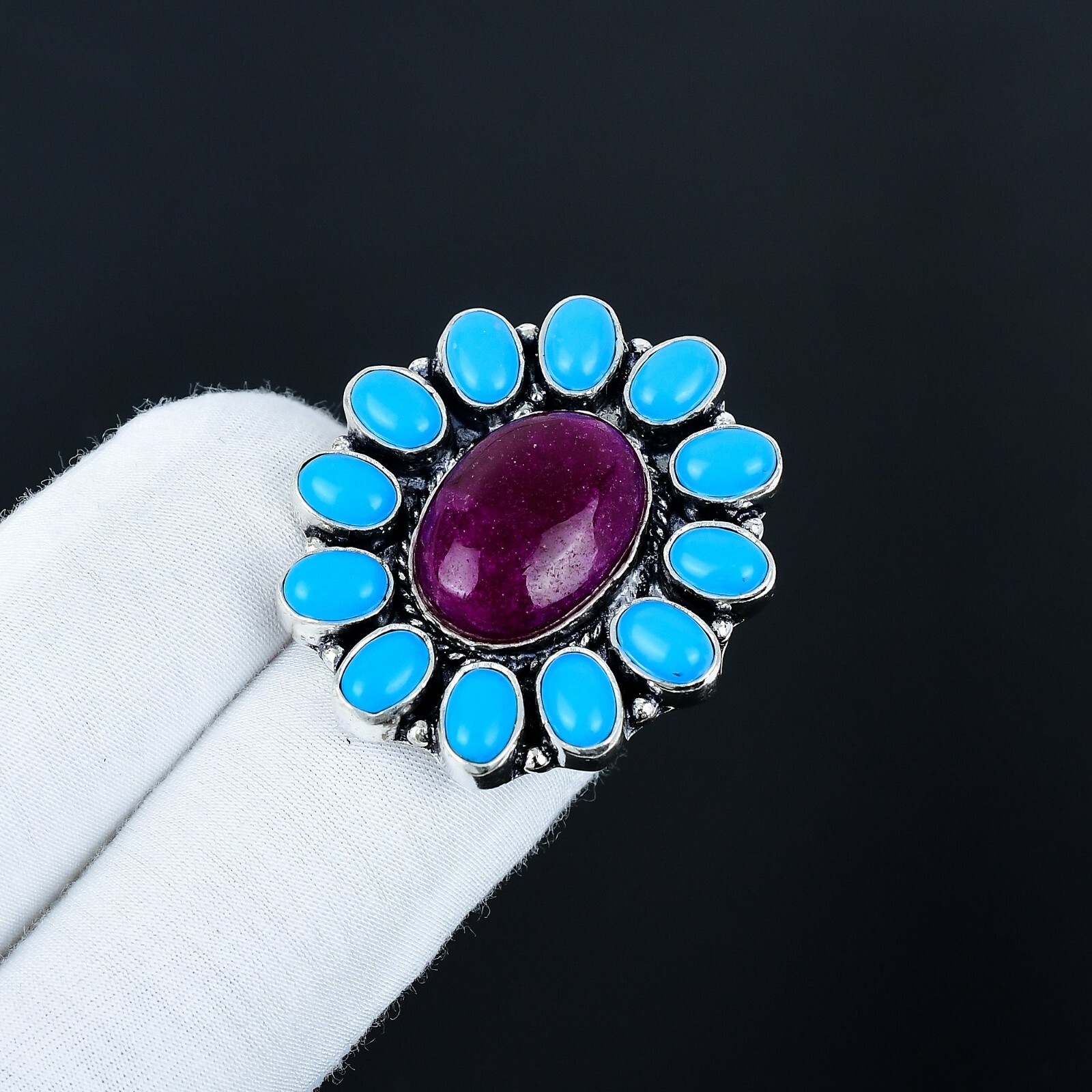 Kashmir Ruby Lab-Created Gemstone Ring Handmade 925 Sterling Silver Jewelry Gift