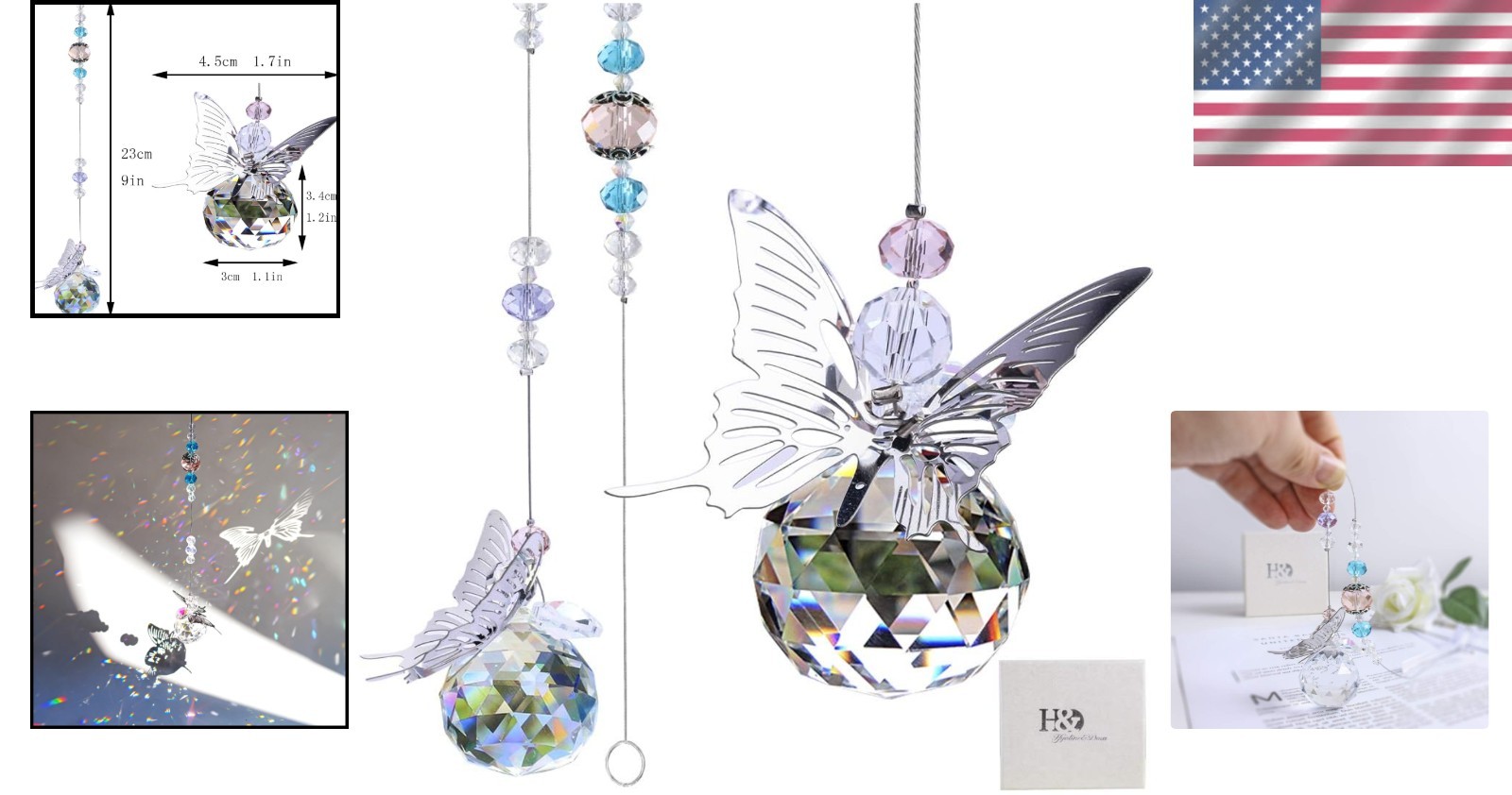 Stunning Handmade Butterfly Crystal Prism Suncatcher - Light & Rainbow Effects
