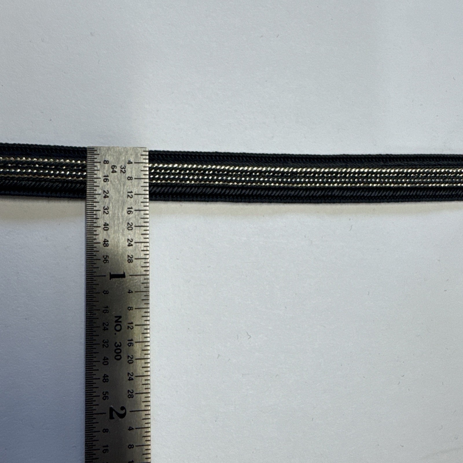 A. H. Rice Braid- 3/8” Dark Navy & Metallic Gold Stripe. 25 Yards. Made In USA