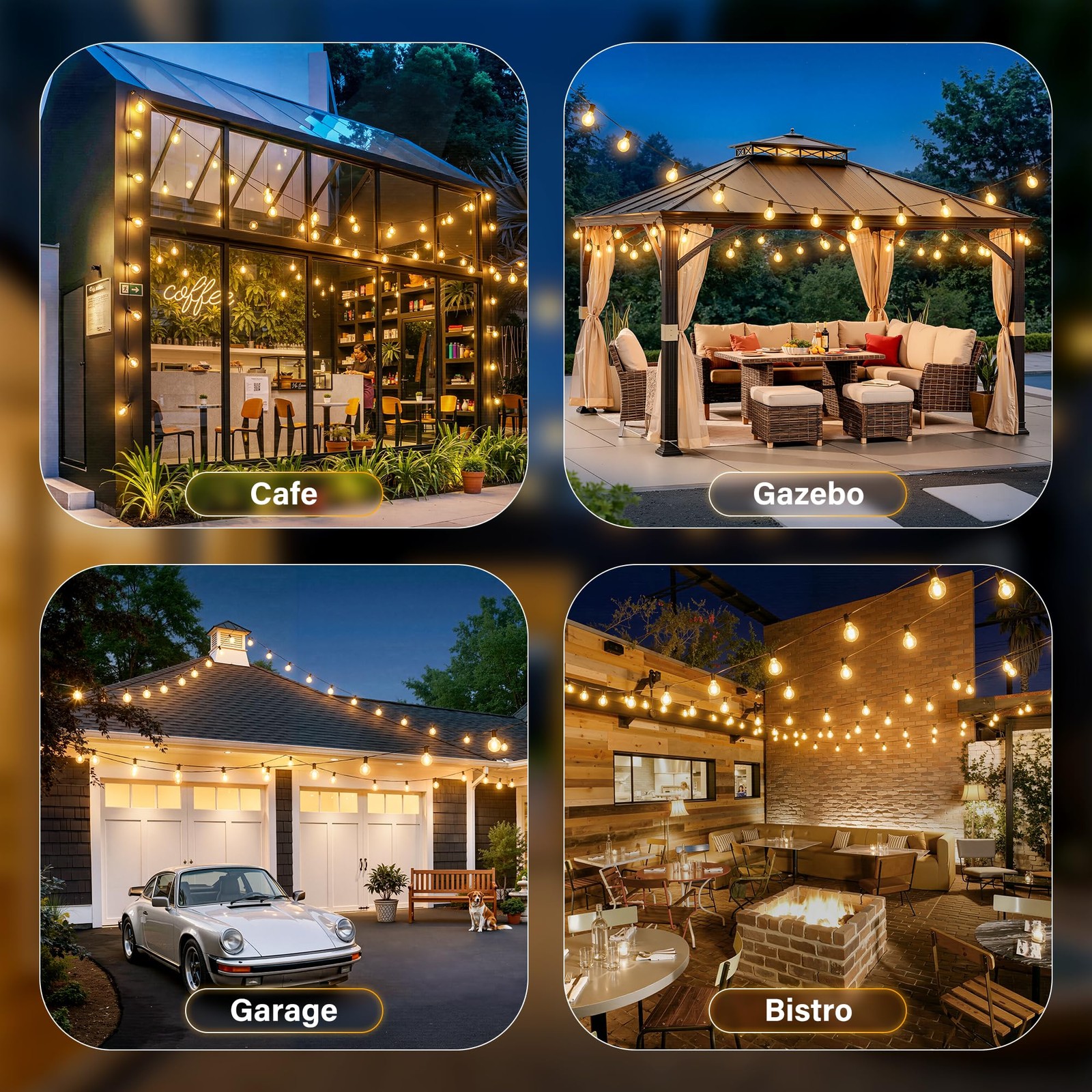30FT Outdoor String Lights with Remote, Waterproof Connectable Dimmable G40 P...