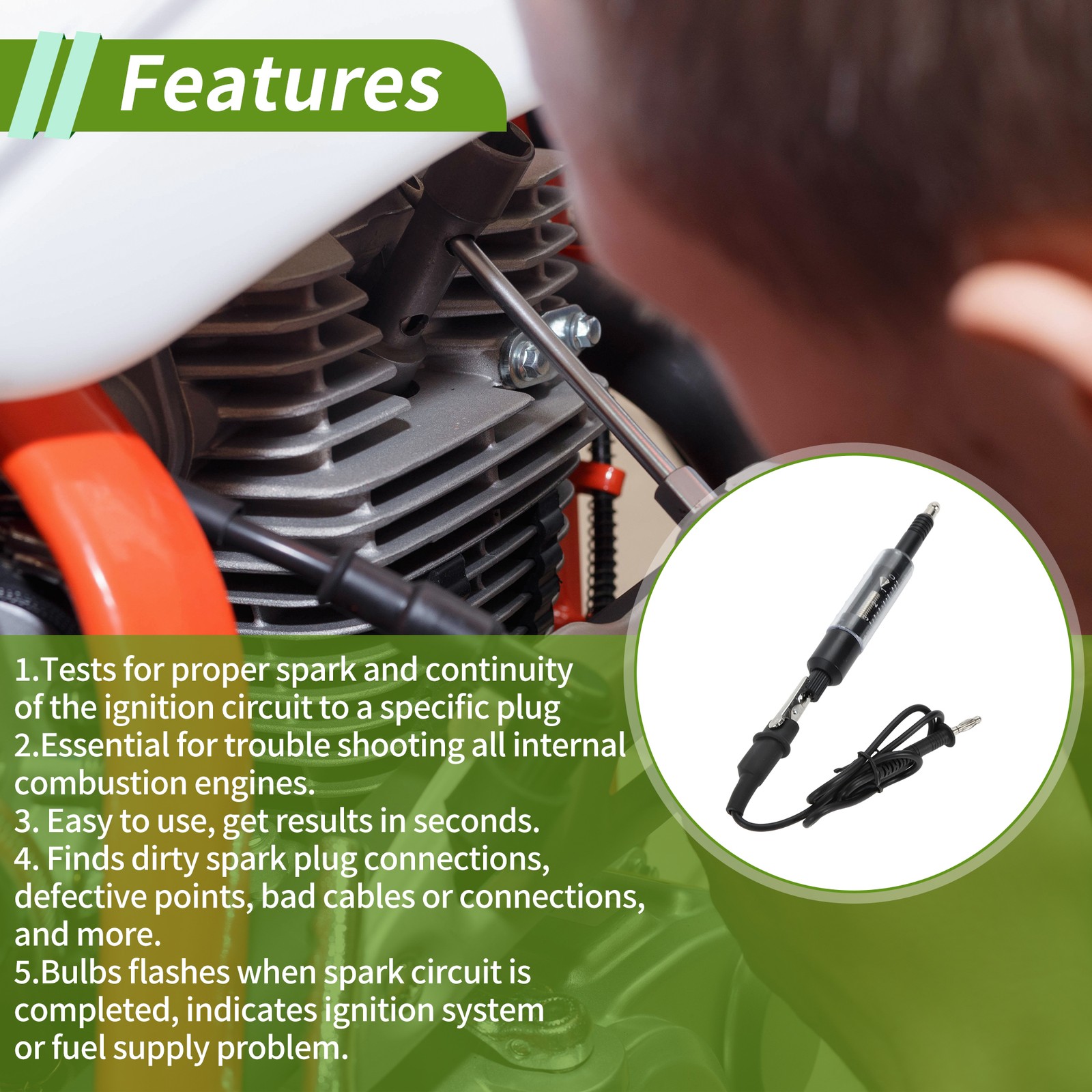1Pc Black Plastic and Metal Ignition Tester for Car