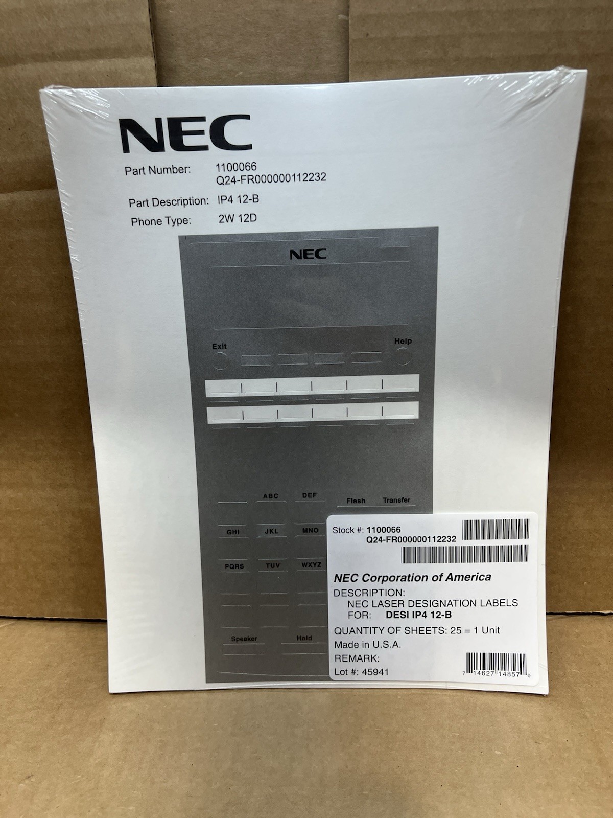 NEC 1100066 SL1100 12-Button Paper Desi Papers 25-Pack (Silver) *NEW*