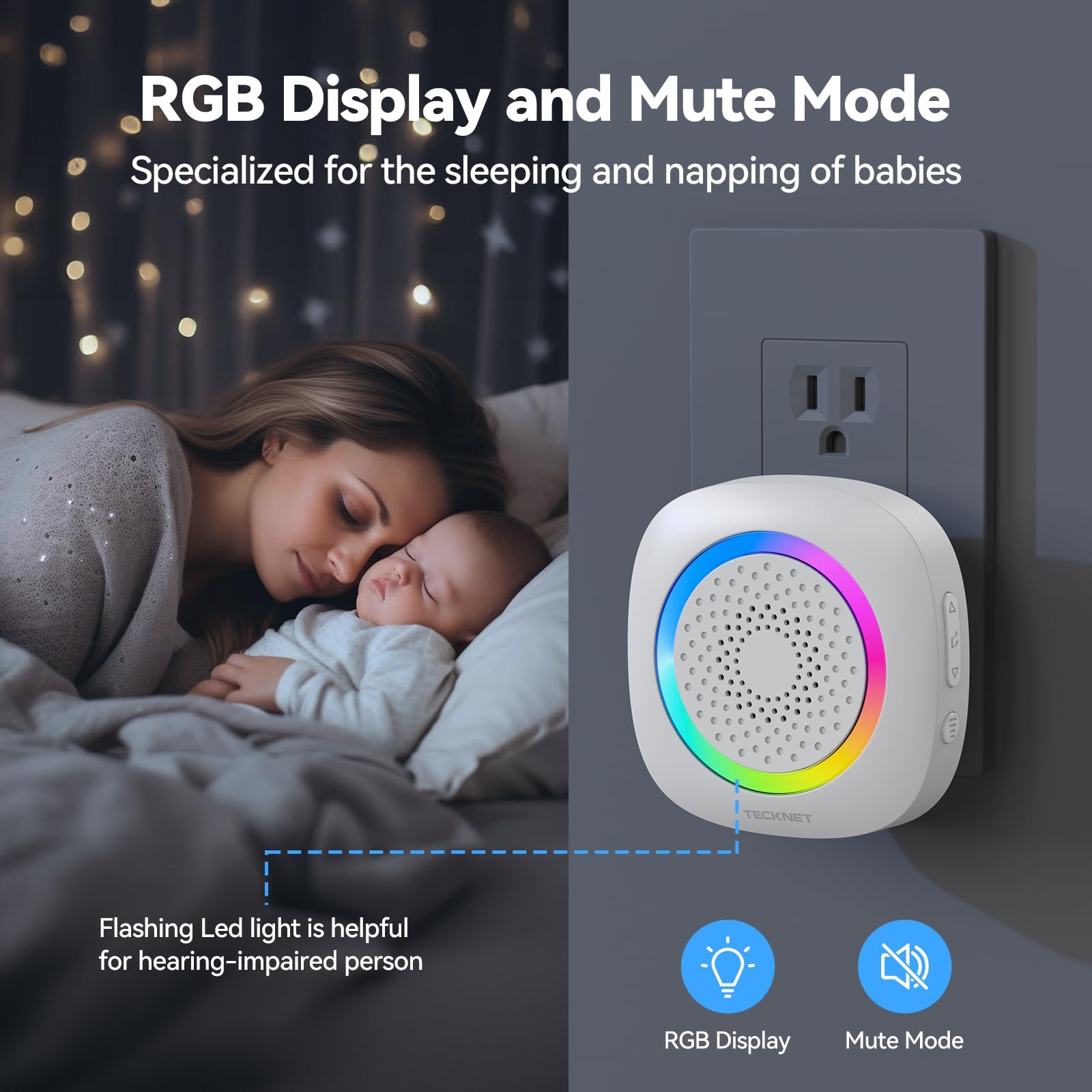Wireless Door Chime Alarm, 1000Ft Range, 61 Songs, 5 Volumes, RGB Light, Home...