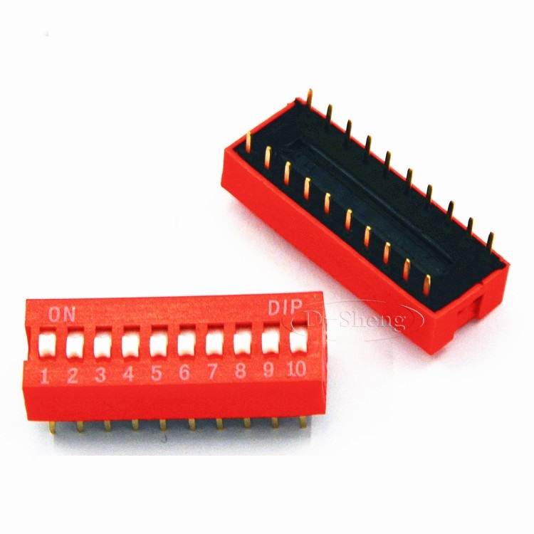 20 PCS NEW Red 2.54mm Pitch 10-Bit 10 Positions Ways Slide Type DIP Switch