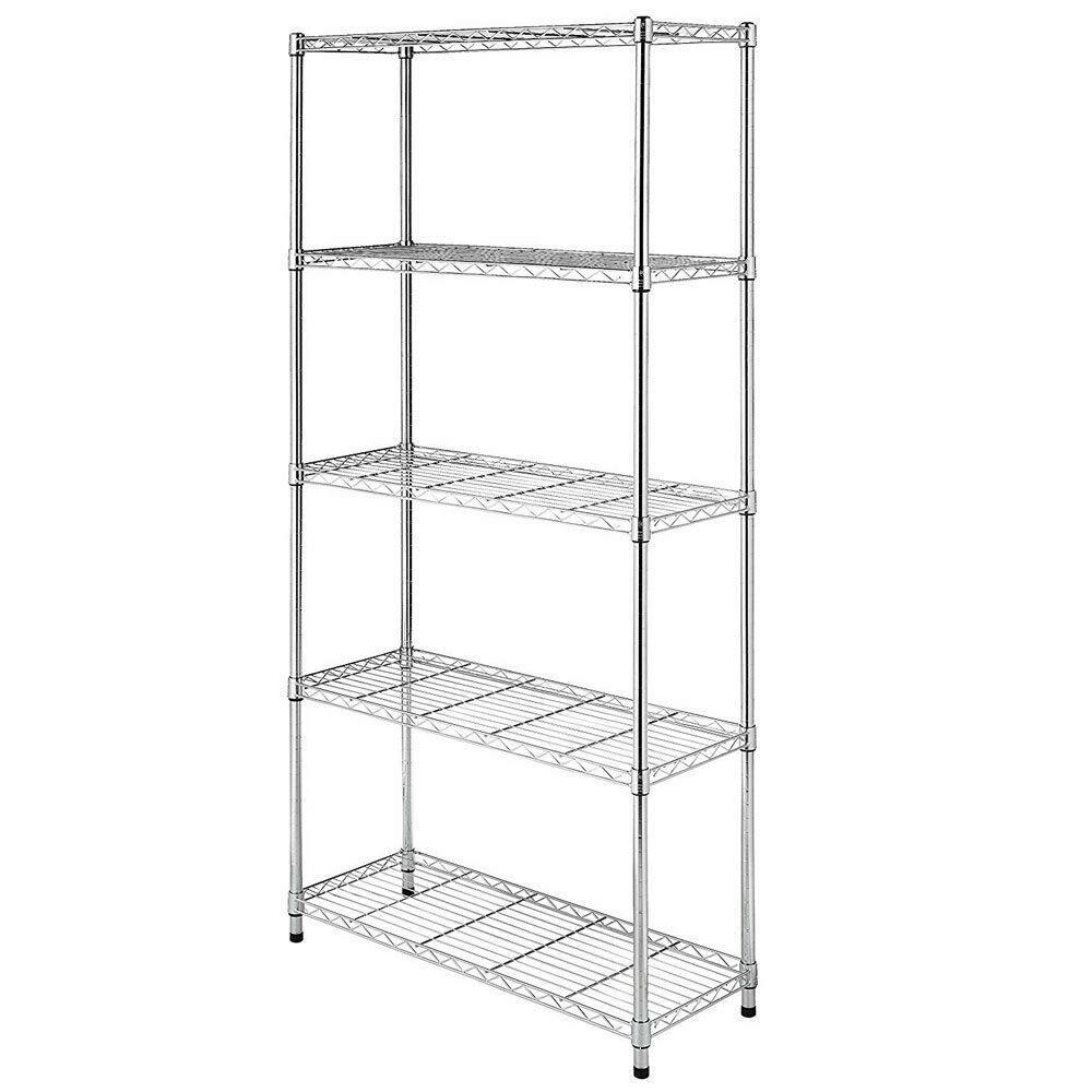 Chrome/Black 5-Shelf Steel Wire Tier Layer Shelving 72x36x14" Storage Rack