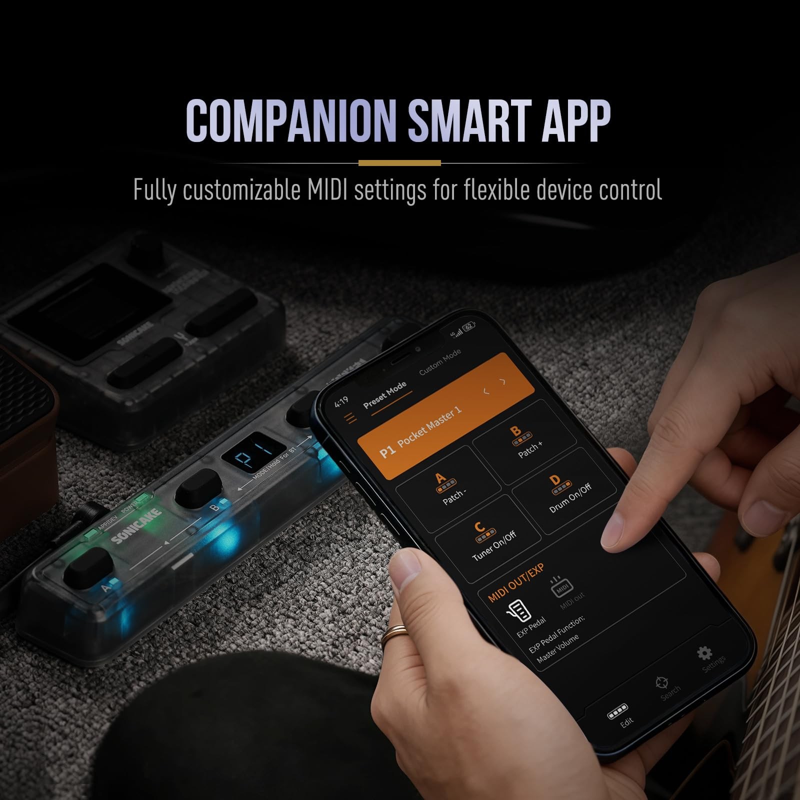 SONICAKE Pocket Control - MIDI Foot Controller, Wired/Wireless MIDI Transmiss...