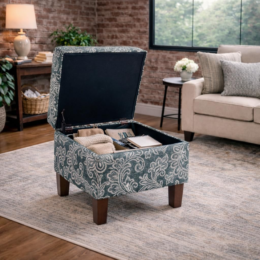 Home Decor |K7646-A879| Upholstered Modern Rectangular Storage Ottoman | Hinged