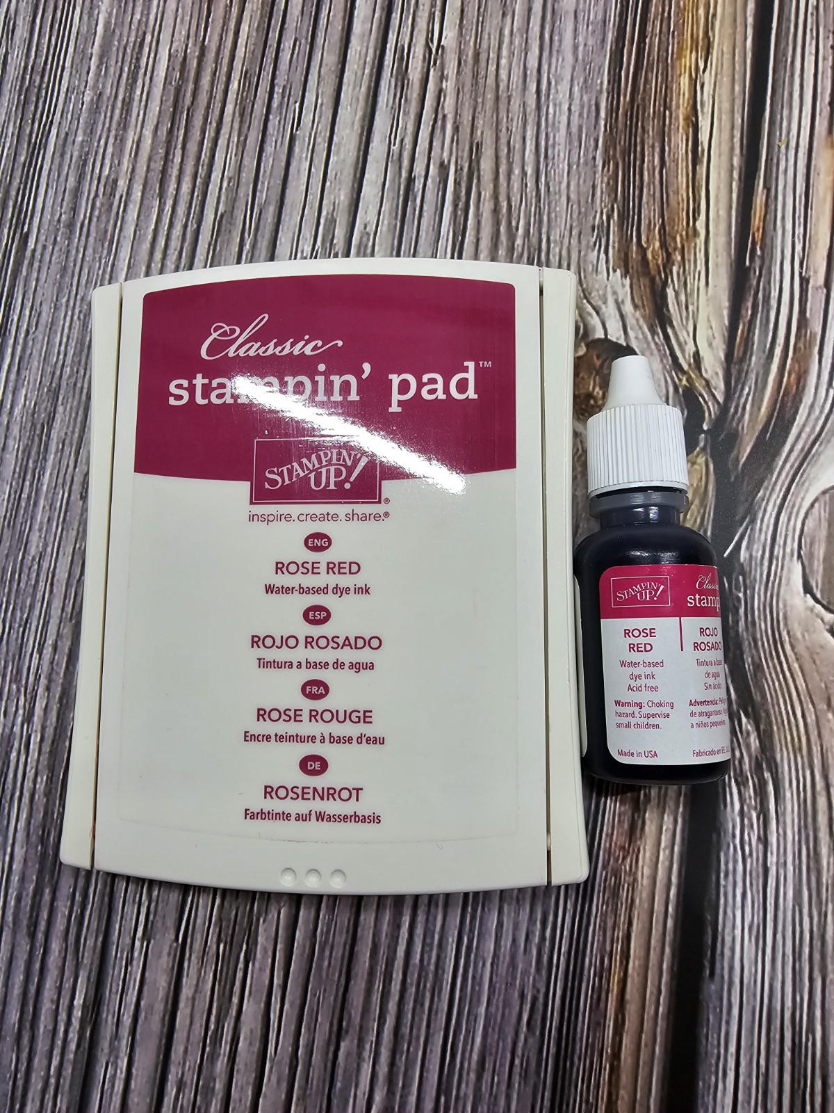 STAMPIN' UP! ROSE RED Classic Ink pad & FULL REFILL Old Style FOAM