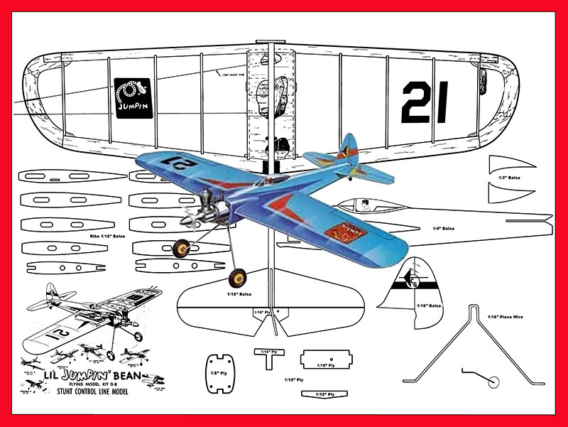 Carl Goldberg Model Airplane Plans (UC): Li'l Jumpin' Bean ½A Stunt