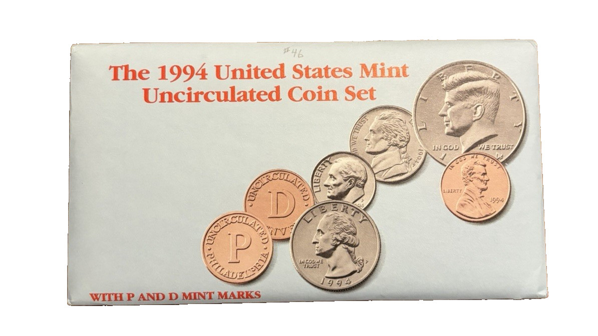 1994 US Mint Uncirculated Set, 10 Coins, Original Cello, Original Envelope