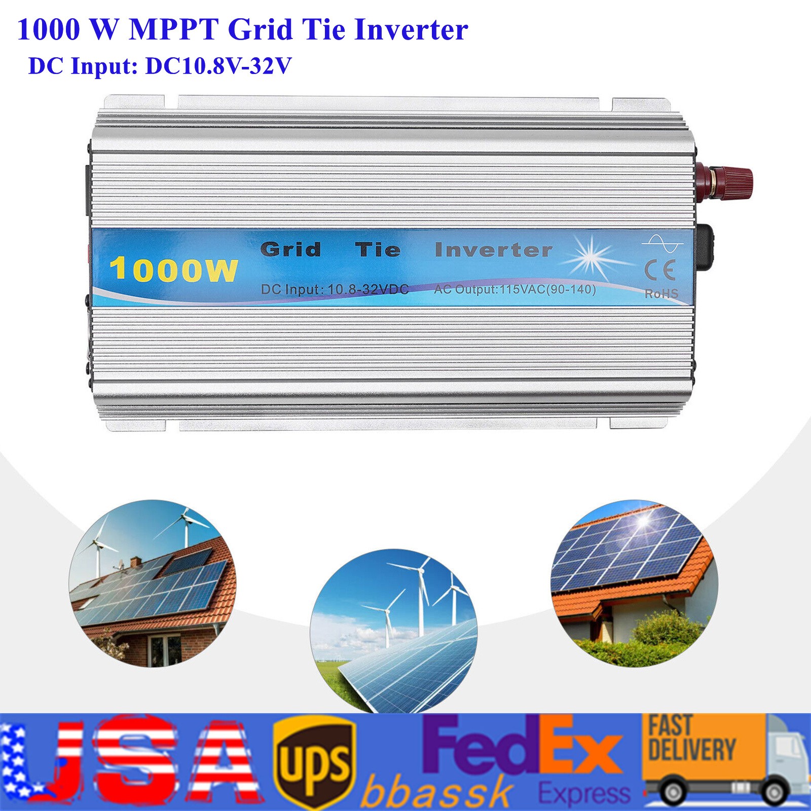1000W MPPT Grid Tie Inverter DC10.8-32V to AC90-140V Pure Sine Wave Inverter